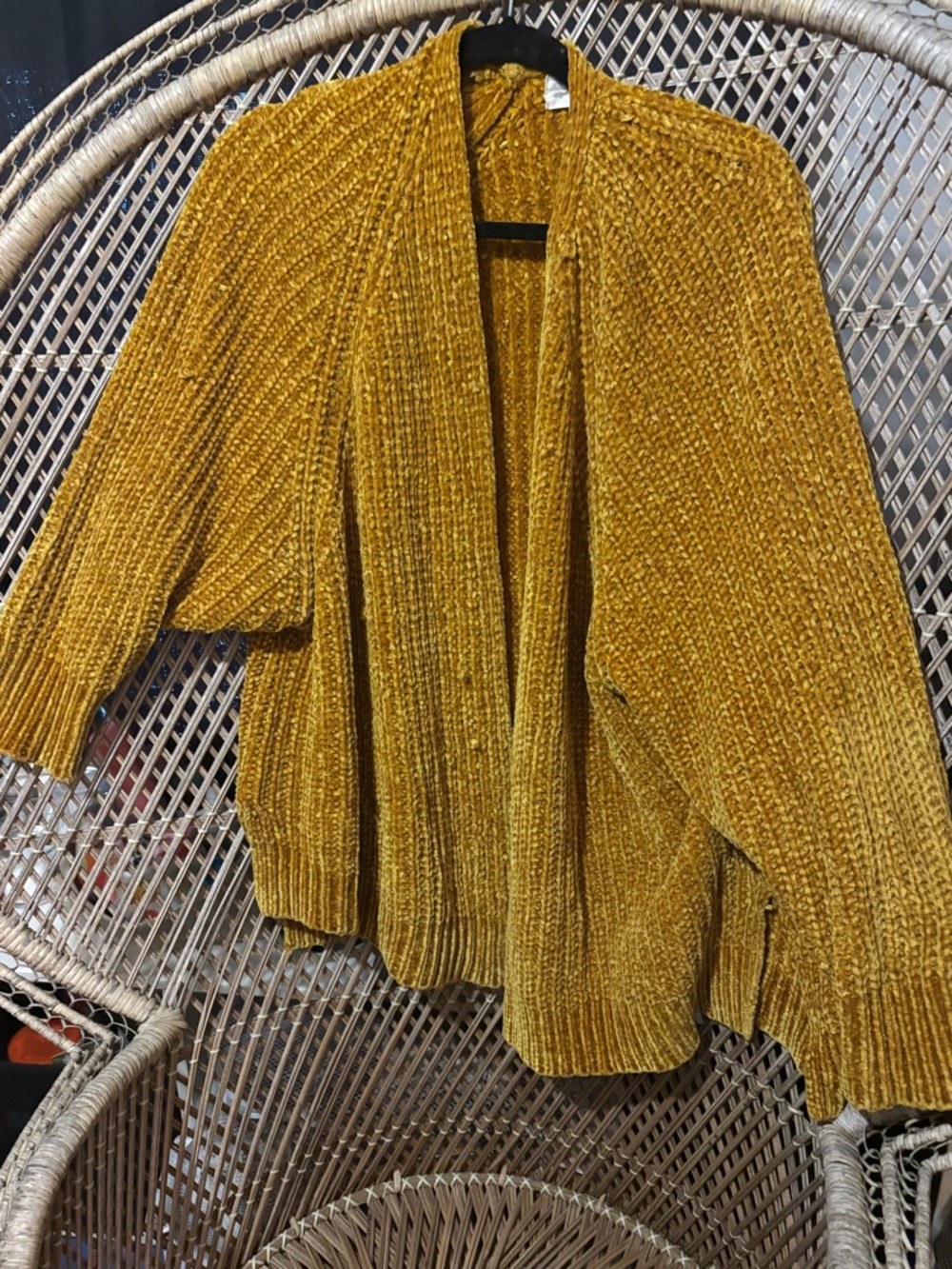 Poof! Chunky Open-Front Cardigan in Mustard Gold